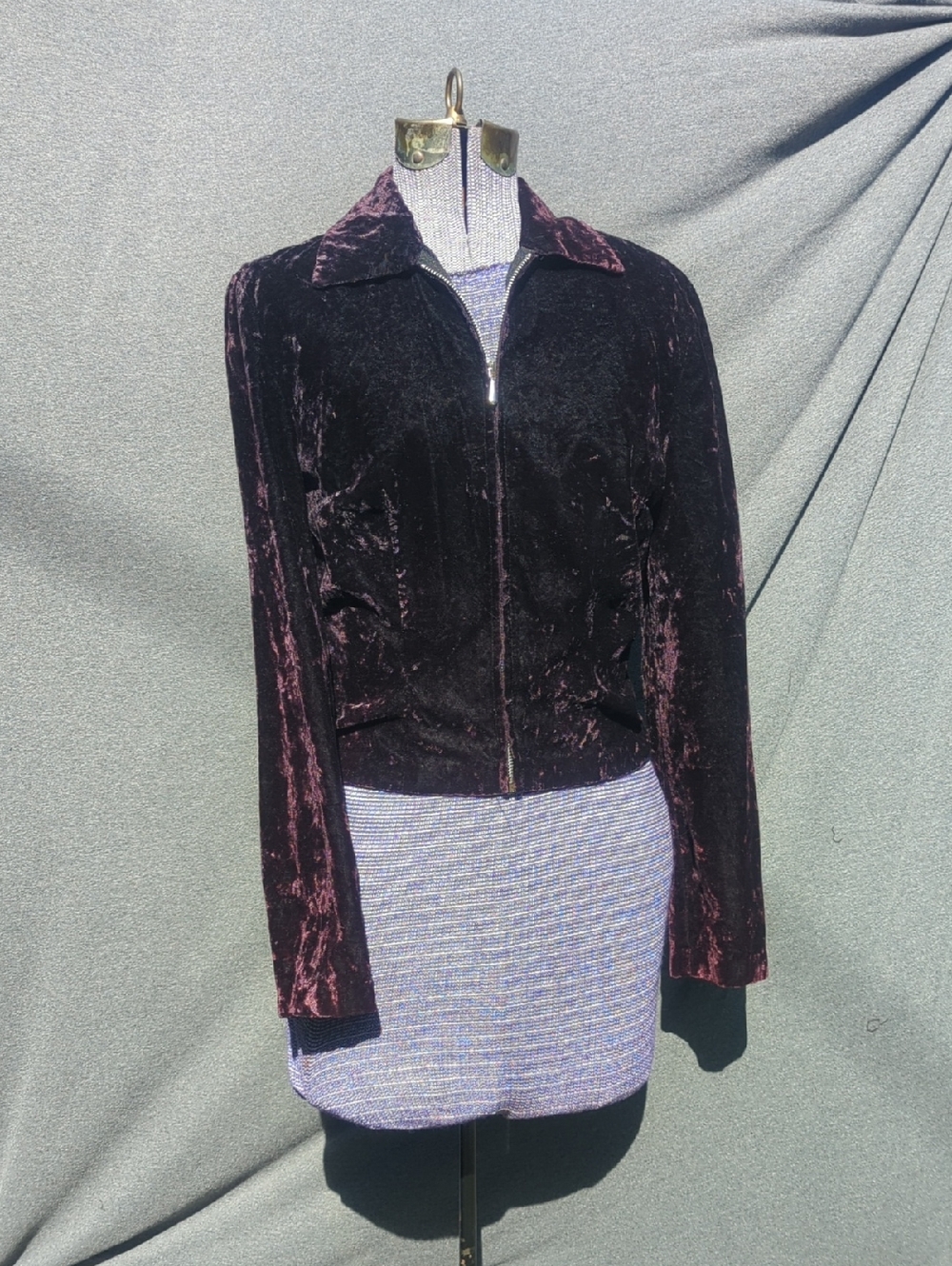 Vintage My Michelle Burgundy Crushed Velvet Bomber Jacket Sz S